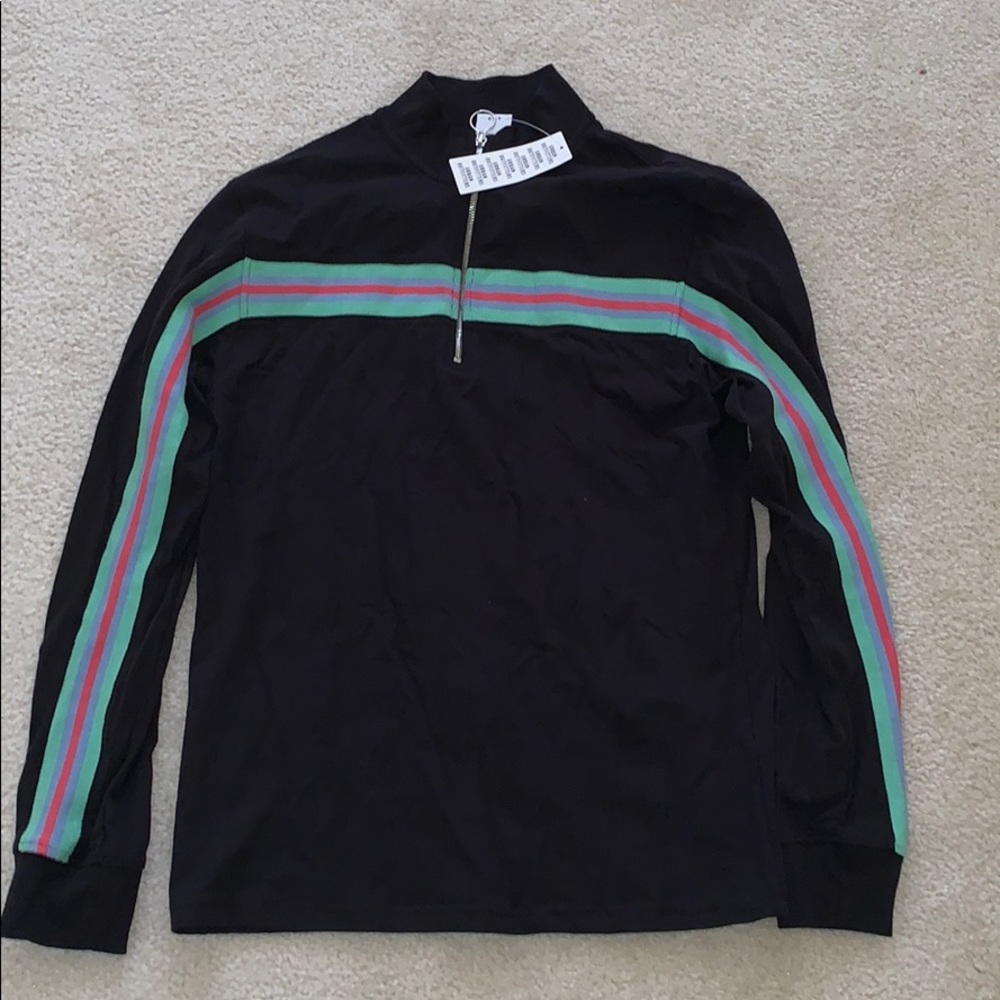 Urban Outfitters Black Zip-Up Sweater with Green and Pink Stripes